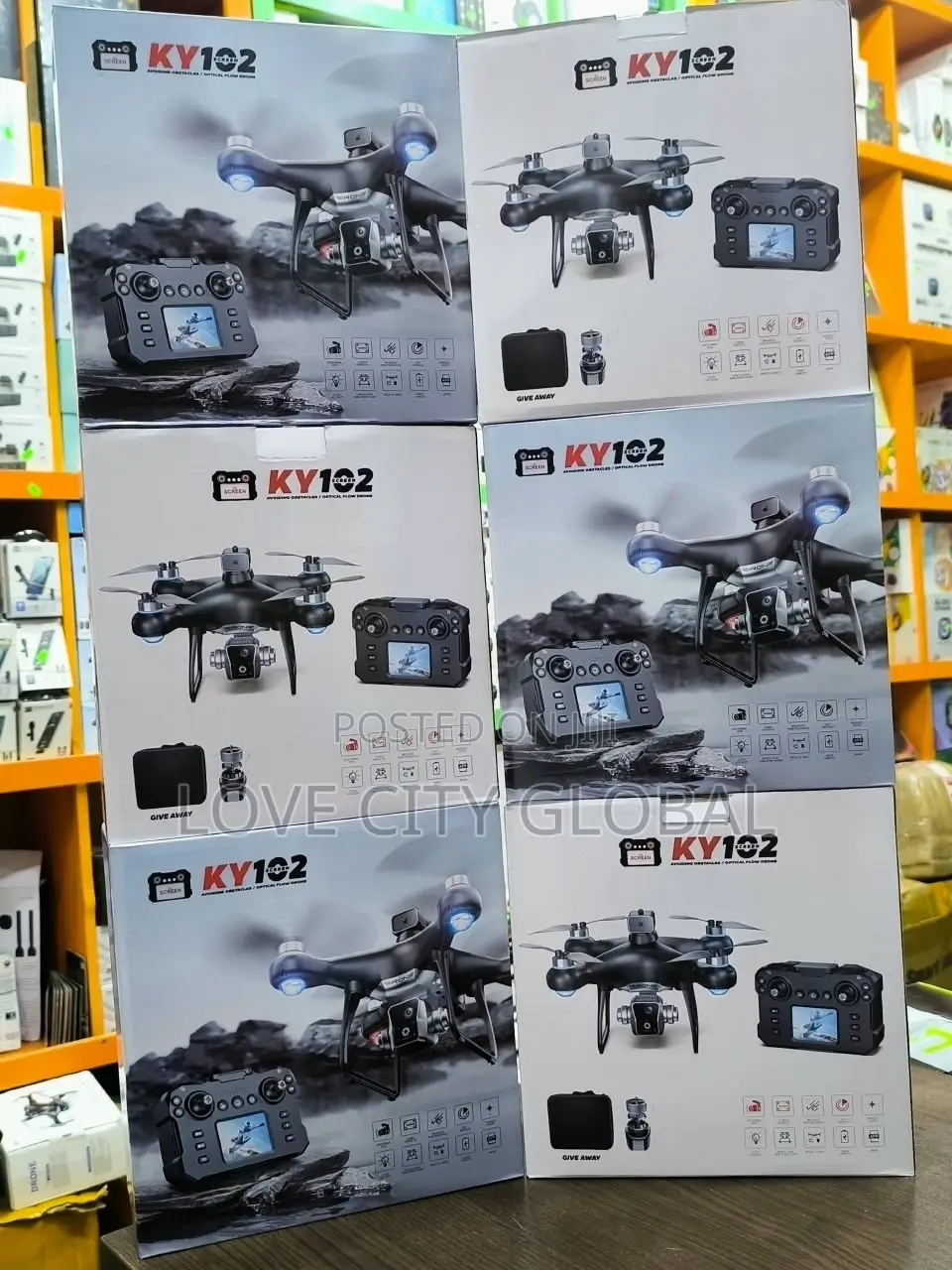 KY102 Foldable Dual Camera Drone Screen Remote Controller & 2 Battery