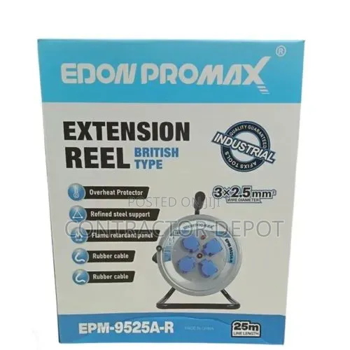Edon Promax EPM 25m Industrial Extension Cable Reel - 4 Outlets
