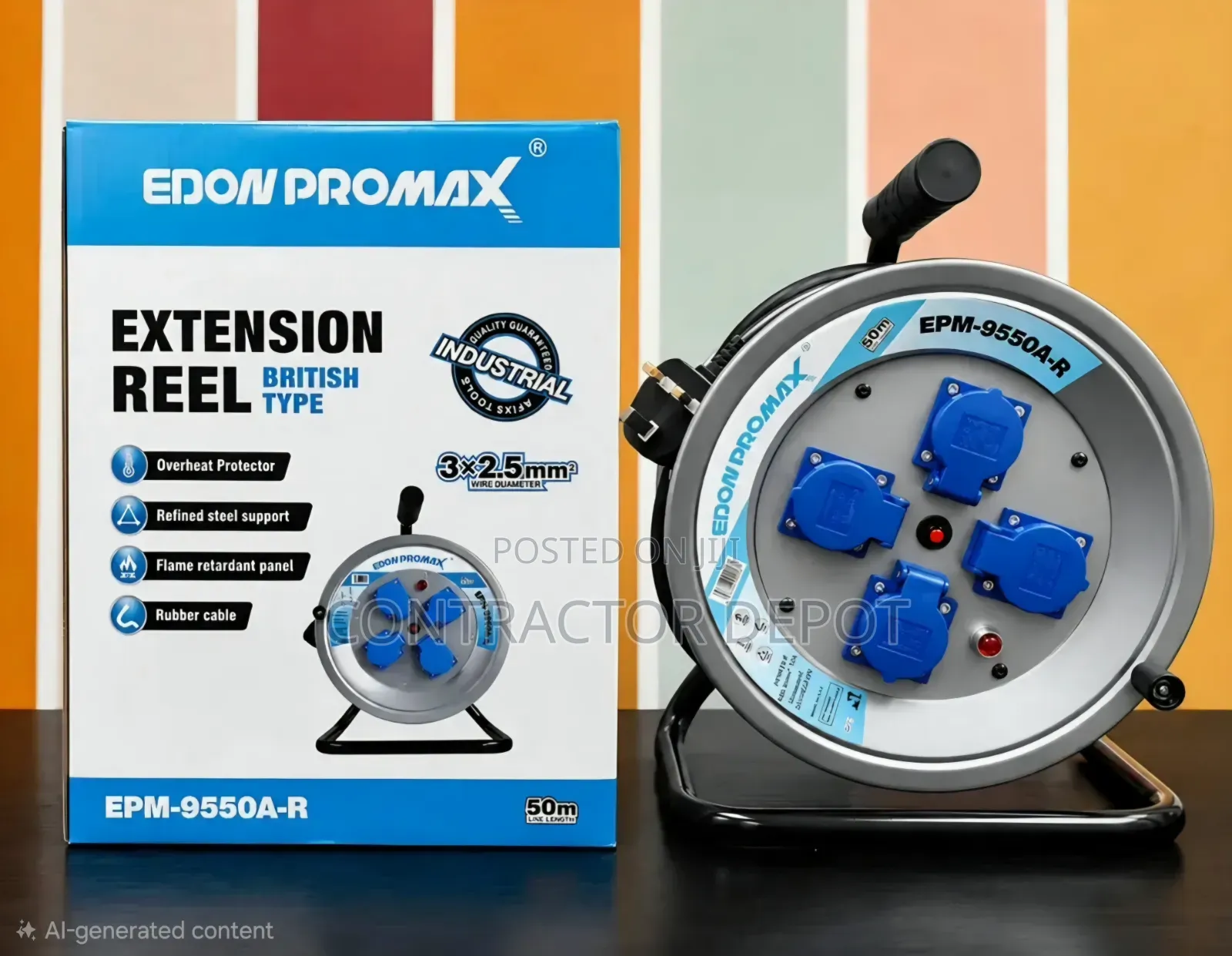 Edon Promax EPM-9550A-R 50m Heavy-Duty Extension Cable Reel