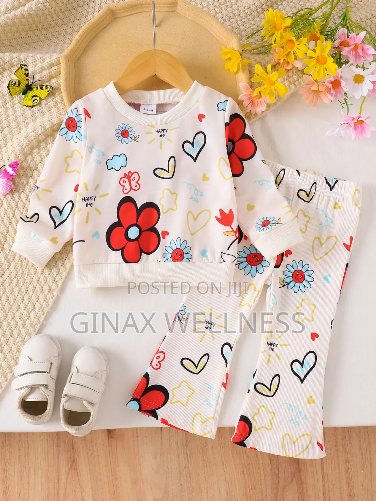 2-Piece Baby Girls Floral Long-Sleeve Top and Flared Trousers (9-12m)