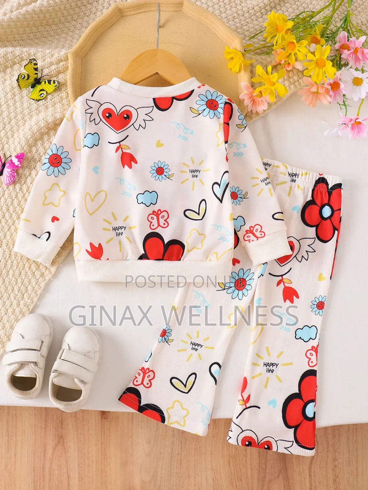 2-Piece Baby Girls Floral Long-Sleeve Top and Flared Trousers (9-12m)