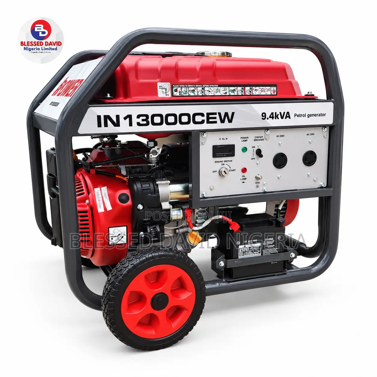 Ipower IN13000CEW 9.4kva Key Start Petrol Generator 100% Copper