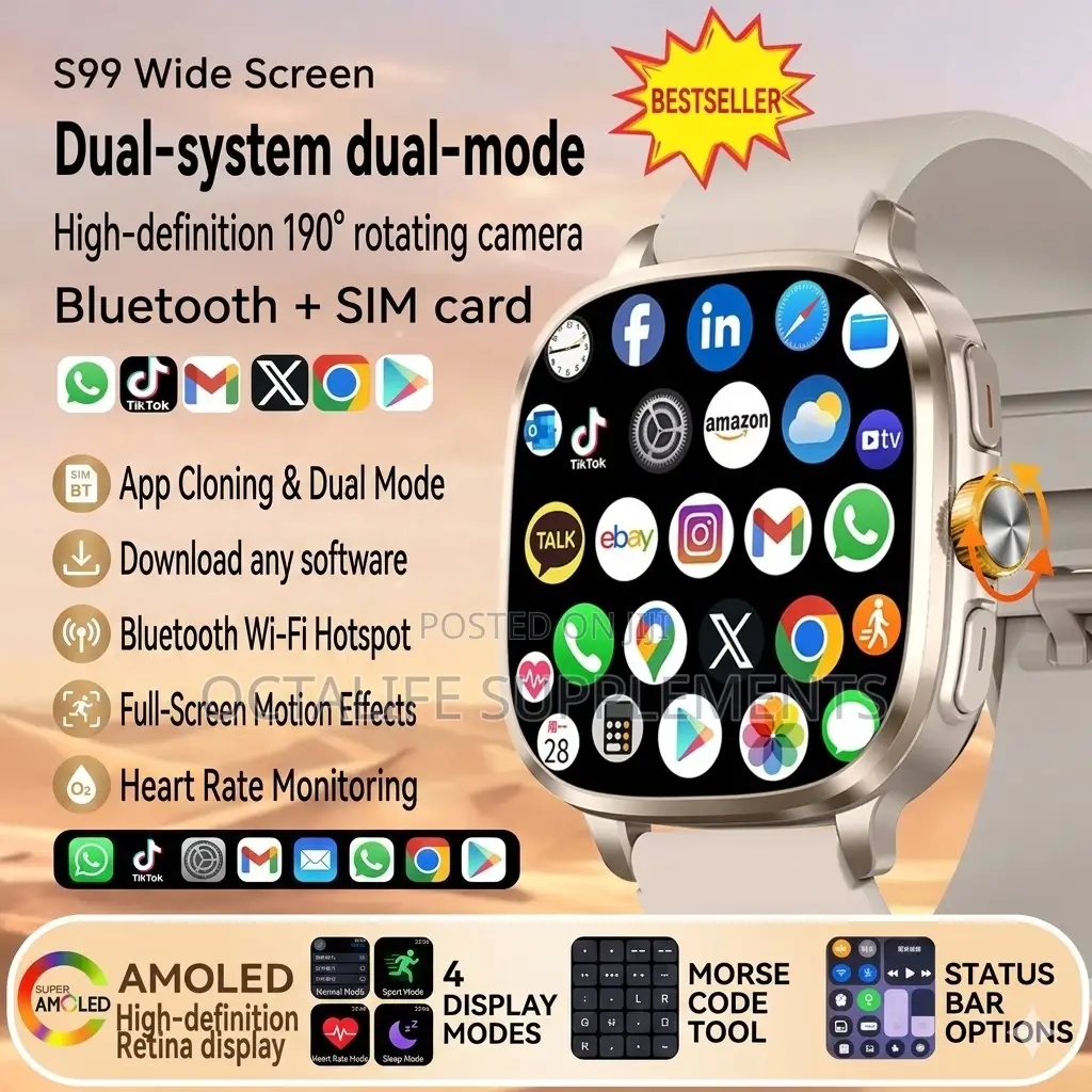 S99 Smartwatch 4g/5g Network With Sim Card Slot (Black)