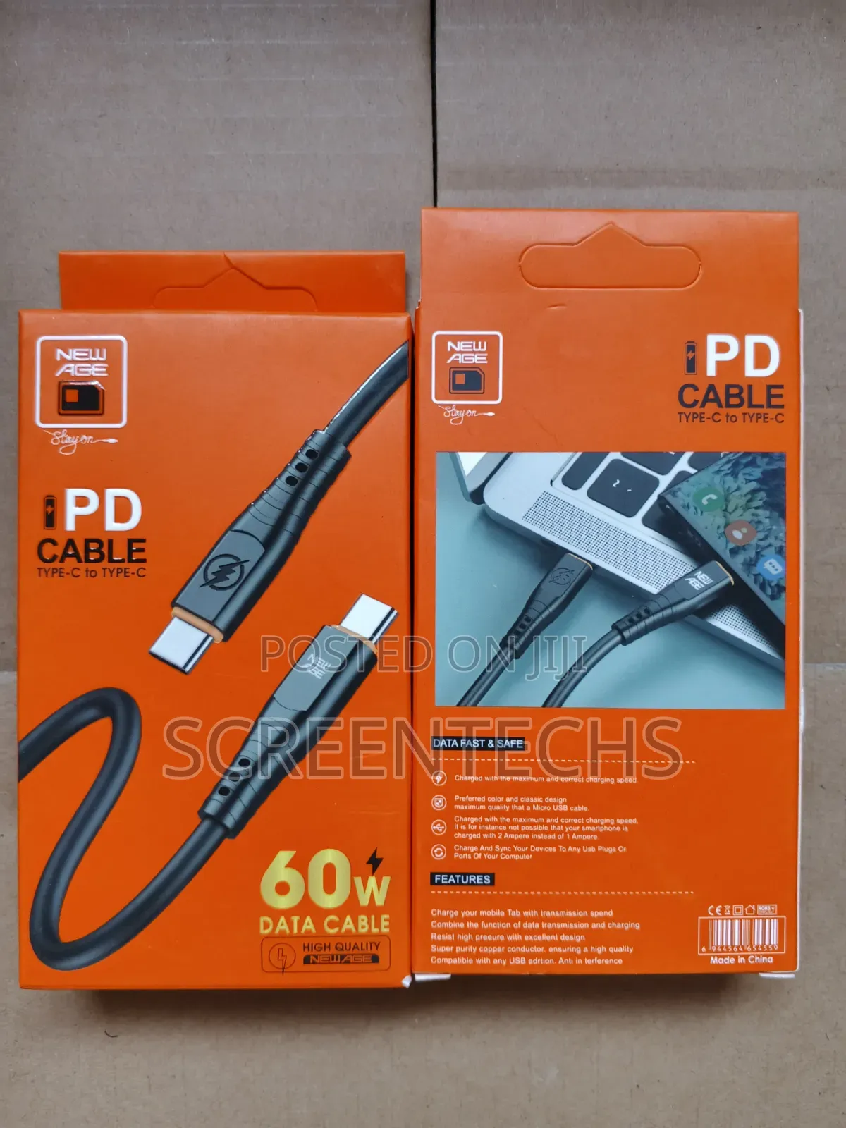 Original New Age 65W USB TYPE-C to TYPE-C Cable for Phones and Laptops