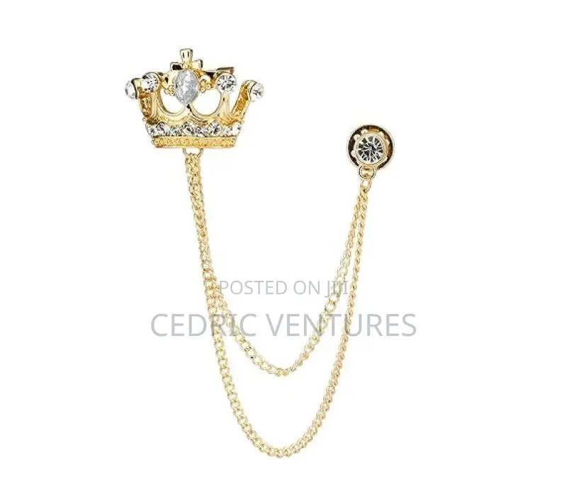 Unisex Crown Shape Brooch Tassel Chain Lapel Pin