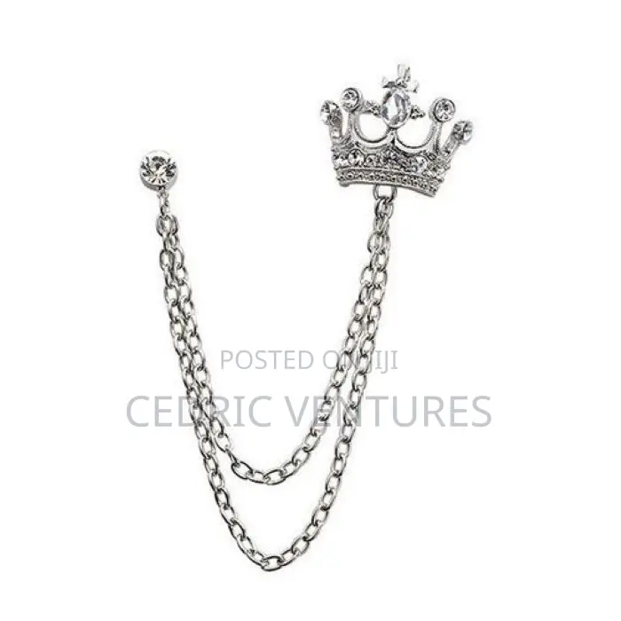 Unisex Crown Shape Brooch Tassel Chain Lapel Pin