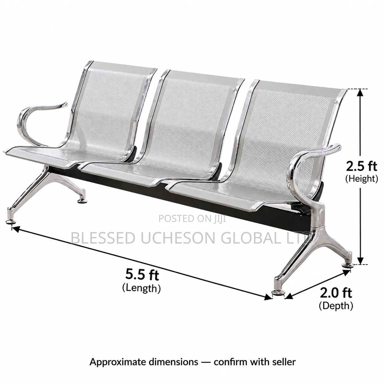 3-Seater Stainless Steel Airport Waiting Chair