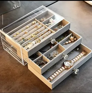 Multi-Functional 3-Layer Velvet and Acrylic Jewelry Storage Box