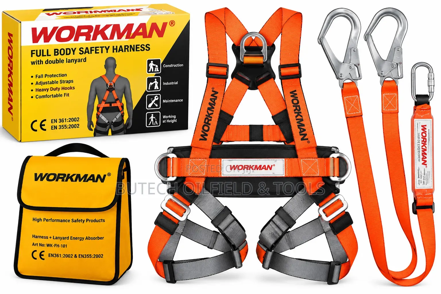 WORKMAN Full Body Safety Harness With Double Lanyard and Safety Hooks