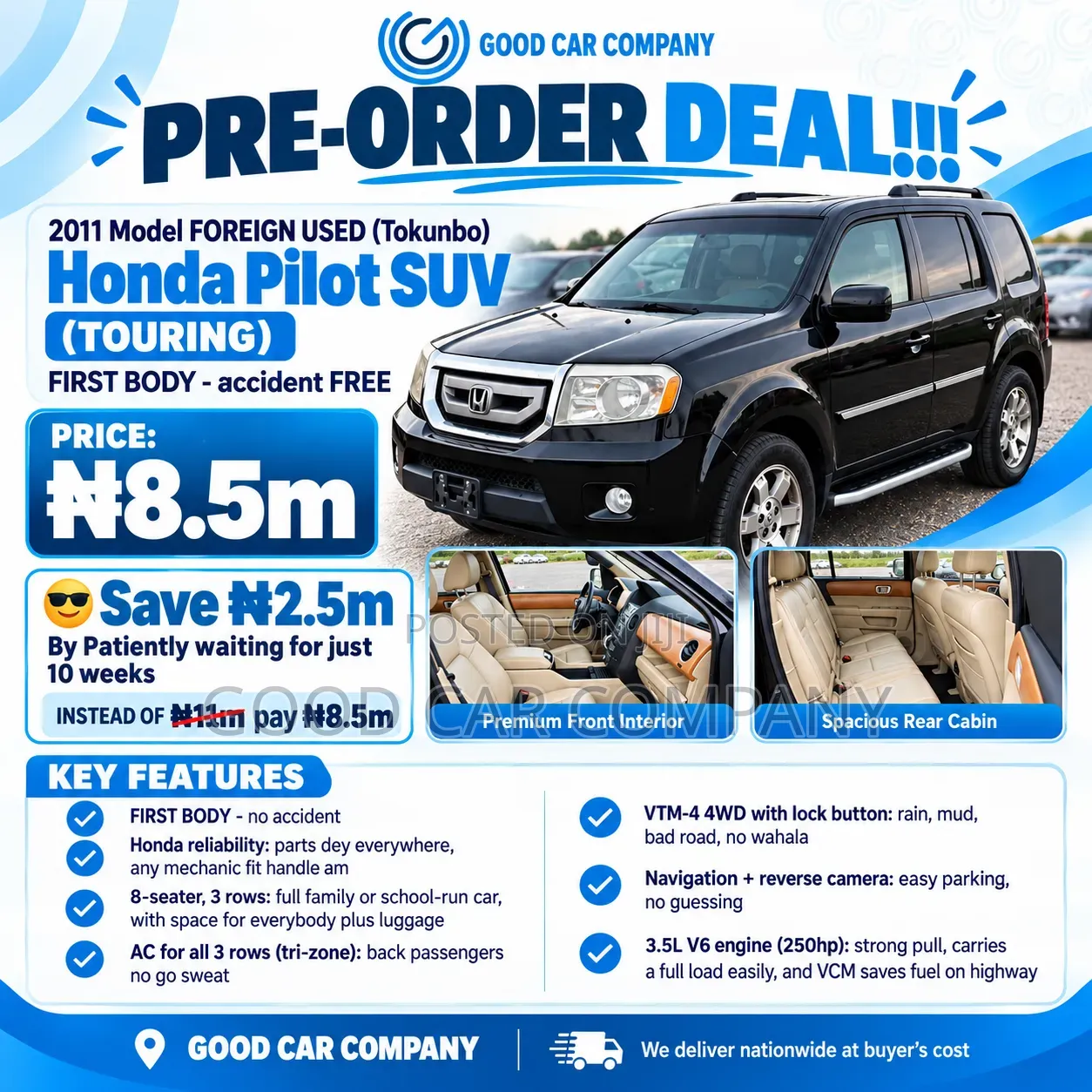 Honda Pilot Touring w/RES/Navi 4WD (3.5L 6cyl 5A) 2011 Black