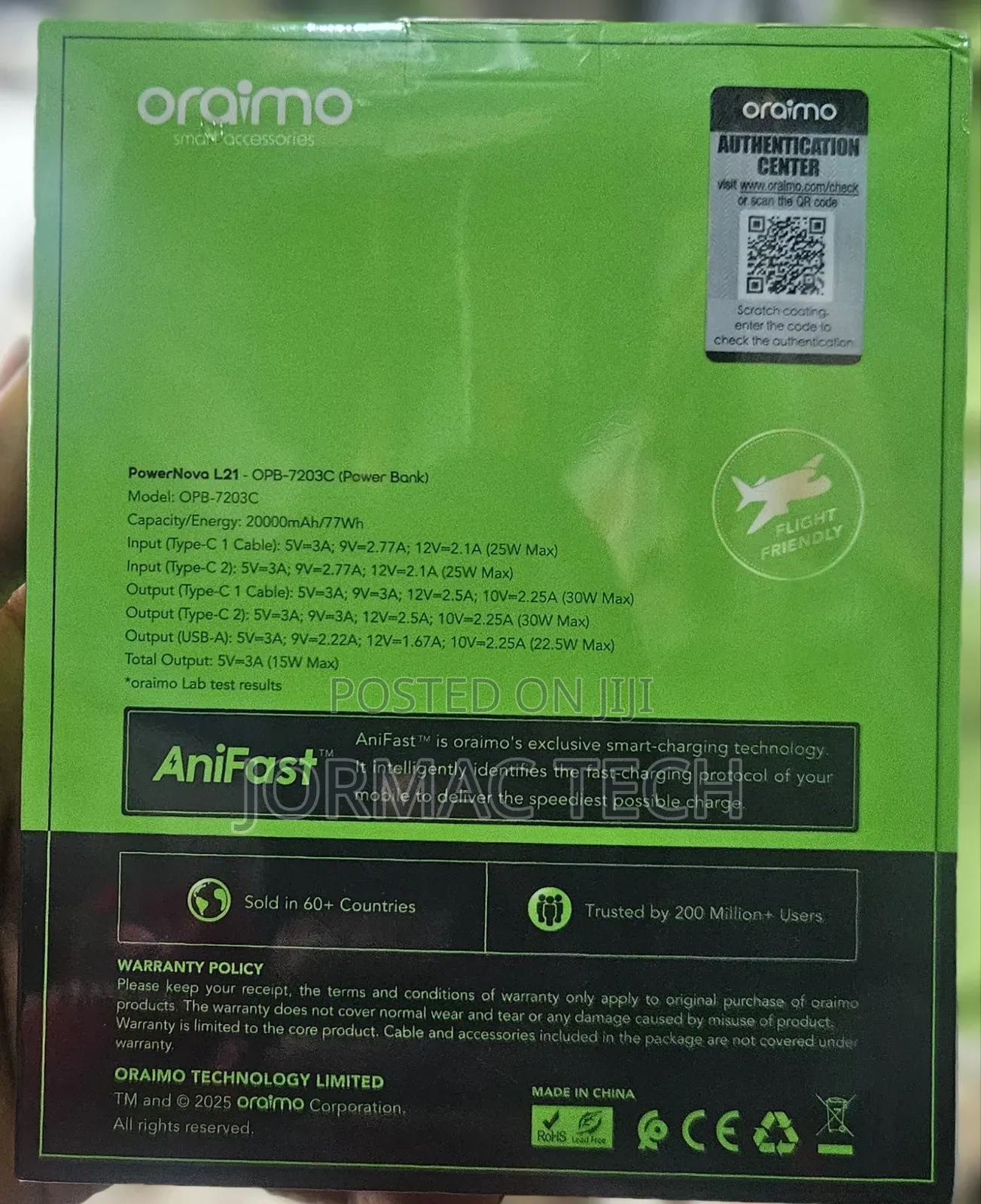 Oraimo Pocket Size 22.5w Fast Charging 2000MAh Power Bank