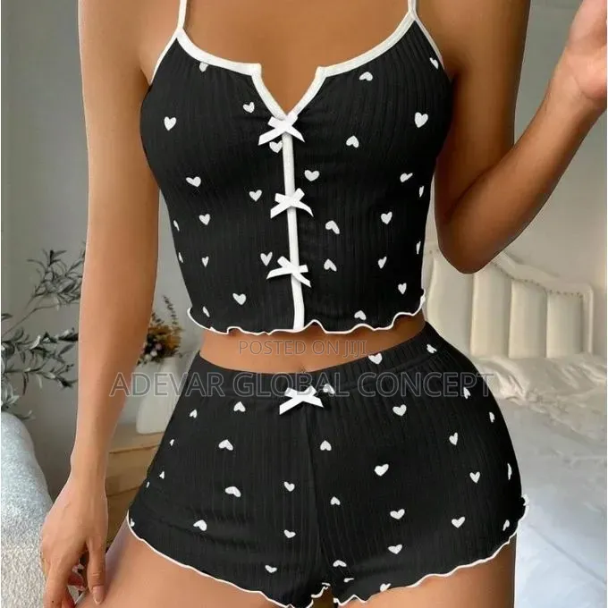Heart Print Home Clothes Set Strap Sleepwear Lingerie Pyjamas