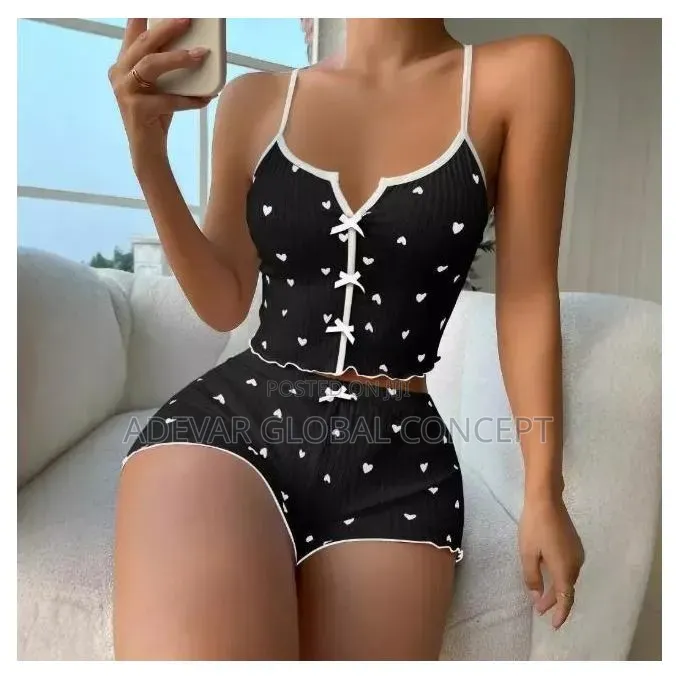 Heart Print Home Clothes Set Strap Sleepwear Lingerie Pyjamas