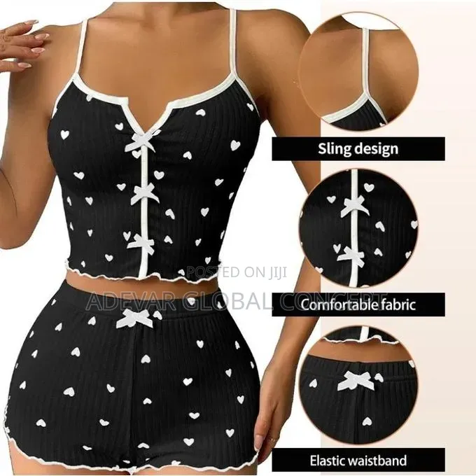Heart Print Home Clothes Set Strap Sleepwear Lingerie Pyjamas
