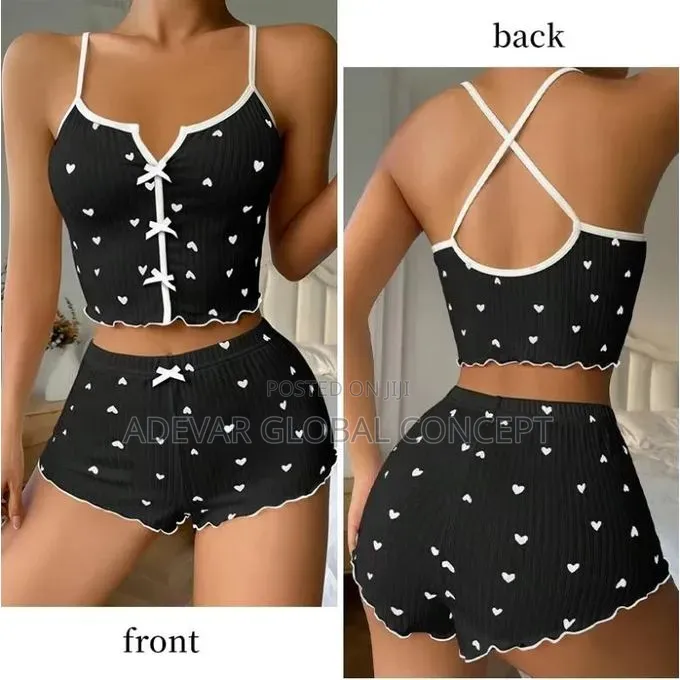 Heart Print Home Clothes Set Strap Sleepwear Lingerie Pyjamas