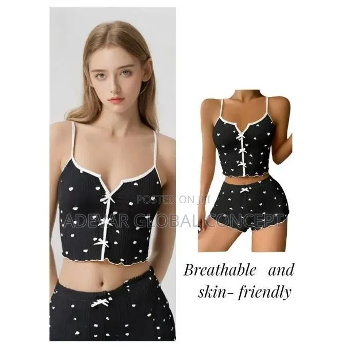 Heart Print Home Clothes Set Strap Sleepwear Lingerie Pyjamas