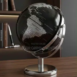 Luxury Metallic Silver & Black Rotating Desktop Globe