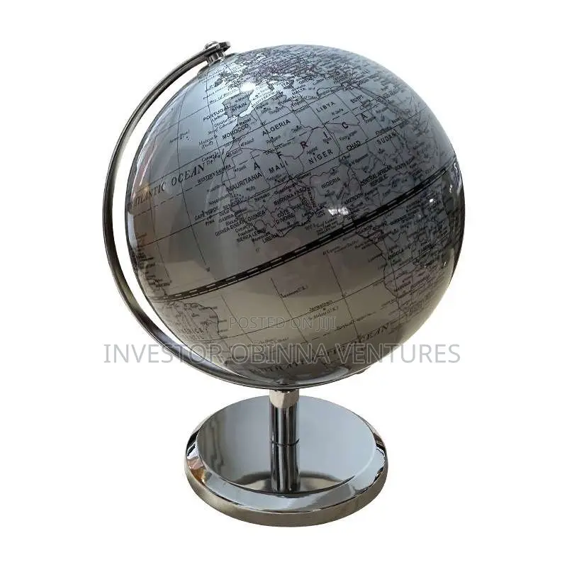 Luxury Metallic Silver & Black Rotating Desktop Globe