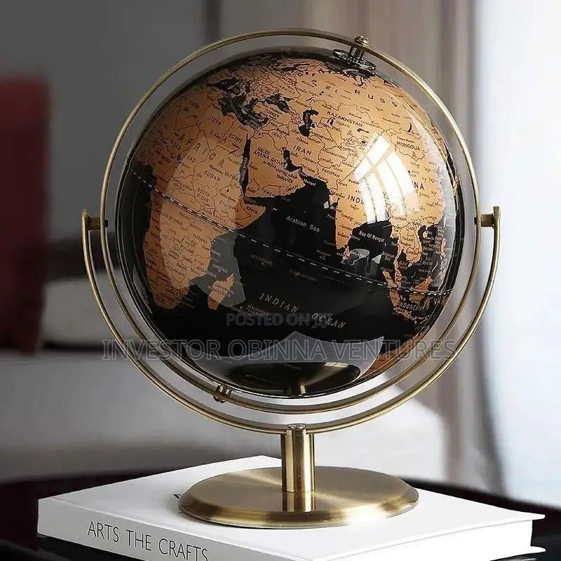 Luxury Metallic Silver & Black Rotating Desktop Globe