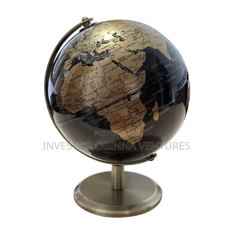 Luxury Metallic Silver & Black Rotating Desktop Globe