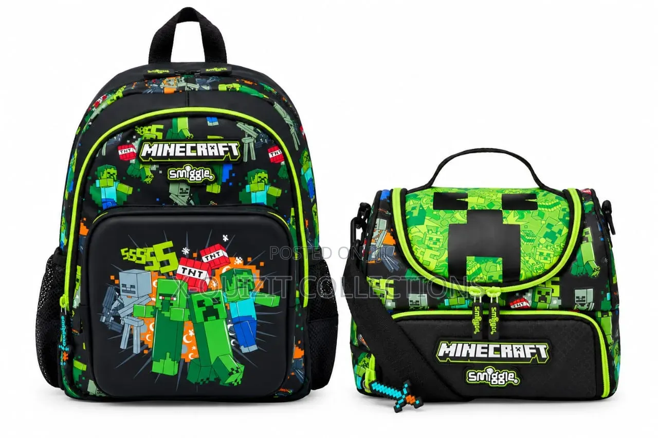 Smiggle 14-Inch School Bag and Lunch Bag Set – Minecraft