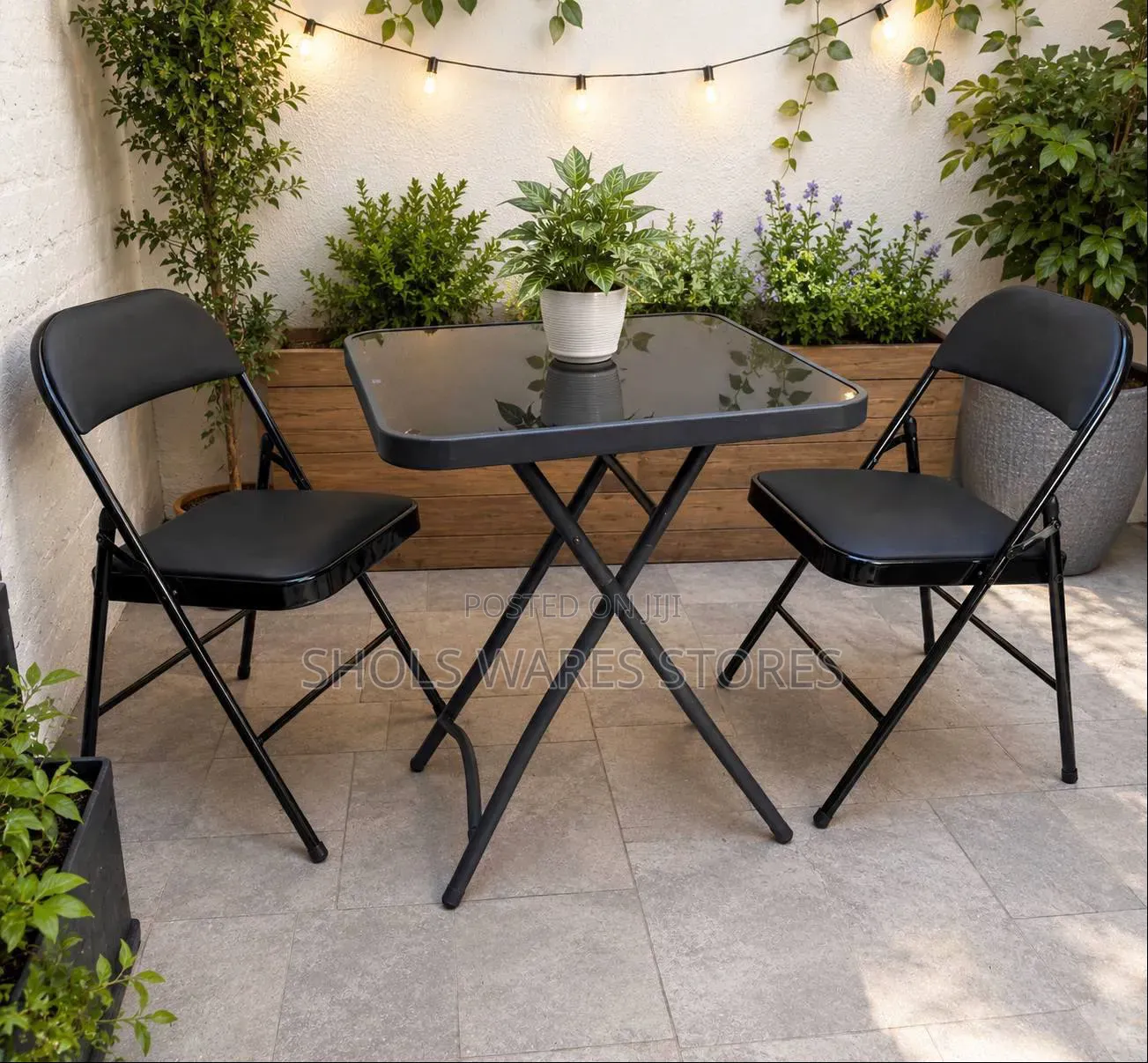 Tempered Foldable Glass Table & Cushioned Leather Chair Set .