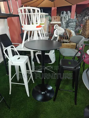 Unique Set of Metal Barstool and Bar Table
