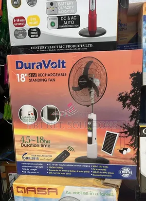 DuraVolt 18-Inch 4-in-1 Rechargeable Solar Standing Fan With Remote