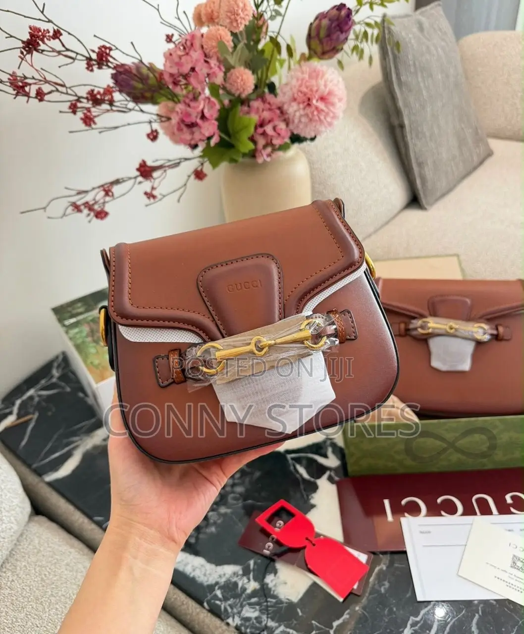Premium Brown Gucci Web Calf Skin Cross Body Bag