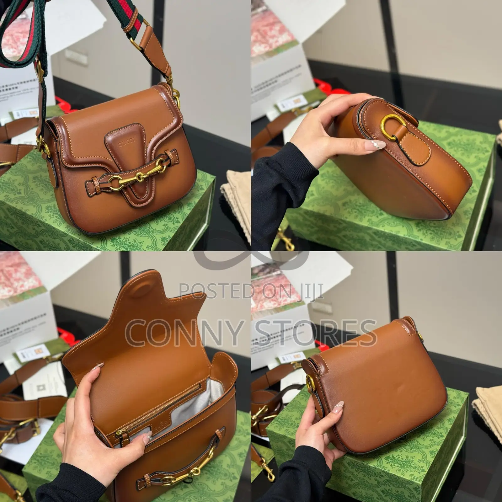 Premium Brown Gucci Web Calf Skin Cross Body Bag