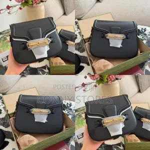 Authentic Black Gucci Web Calf Skin Cross Body Bag