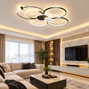 Round Living Room Led Chandeliers Luxury Bedroom Full of Stars Gold