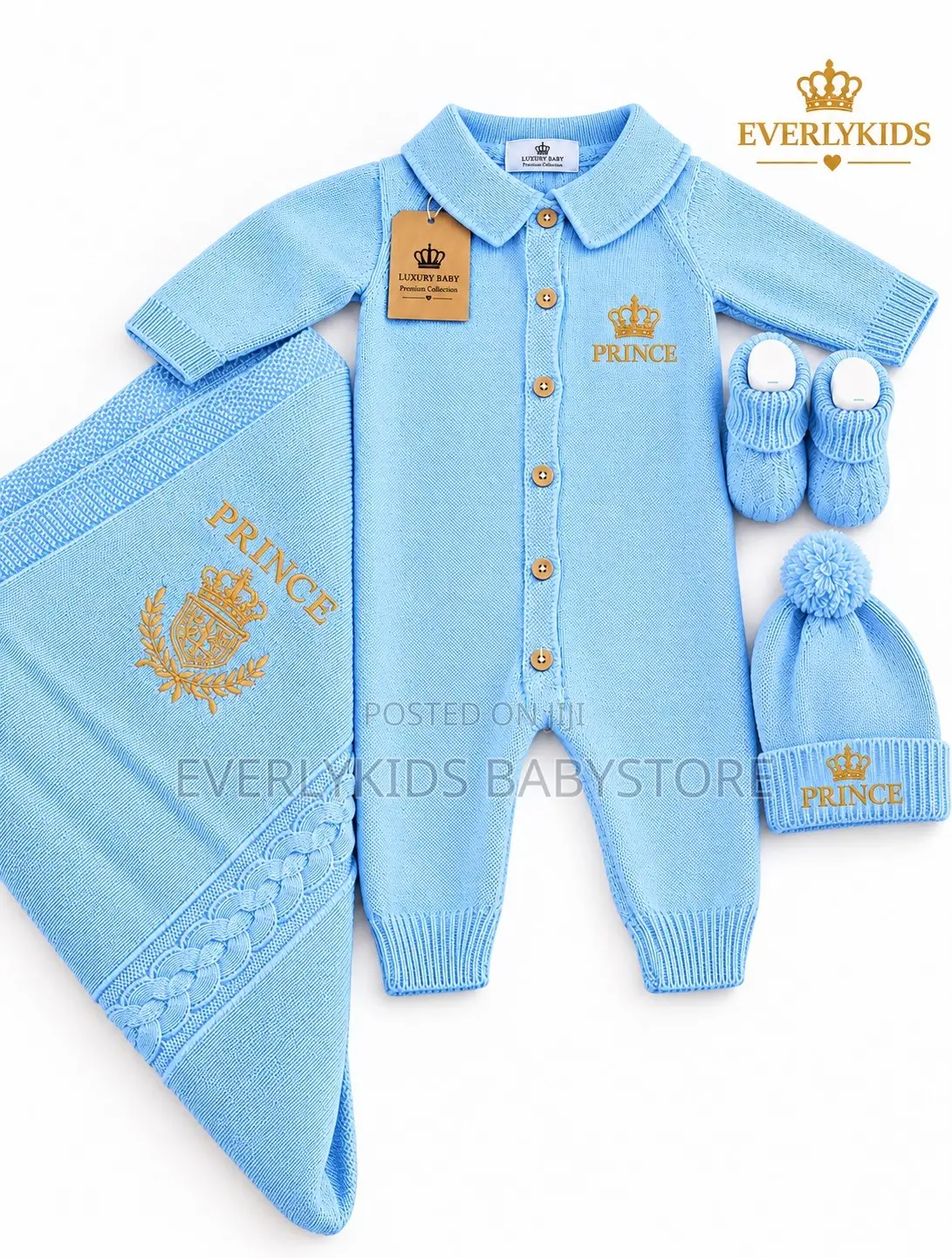 4pcs Prince Baby Boy Set-Romper +Blanket+Hat&booties