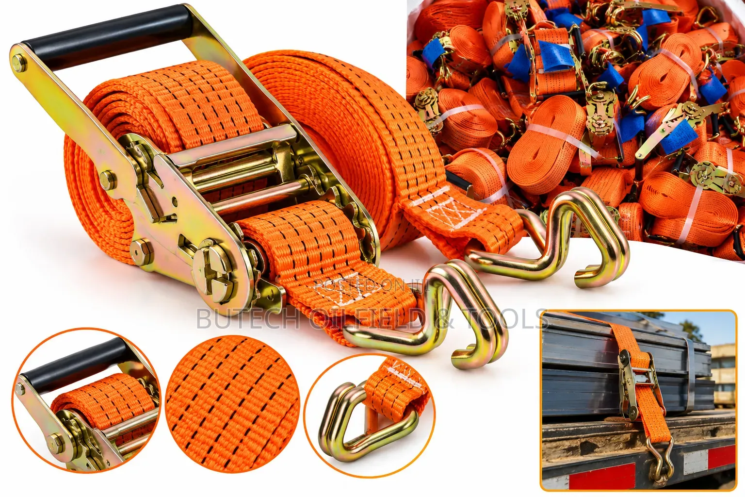 Heavy-Duty Ratchet Tie-Down Strap With Hooks