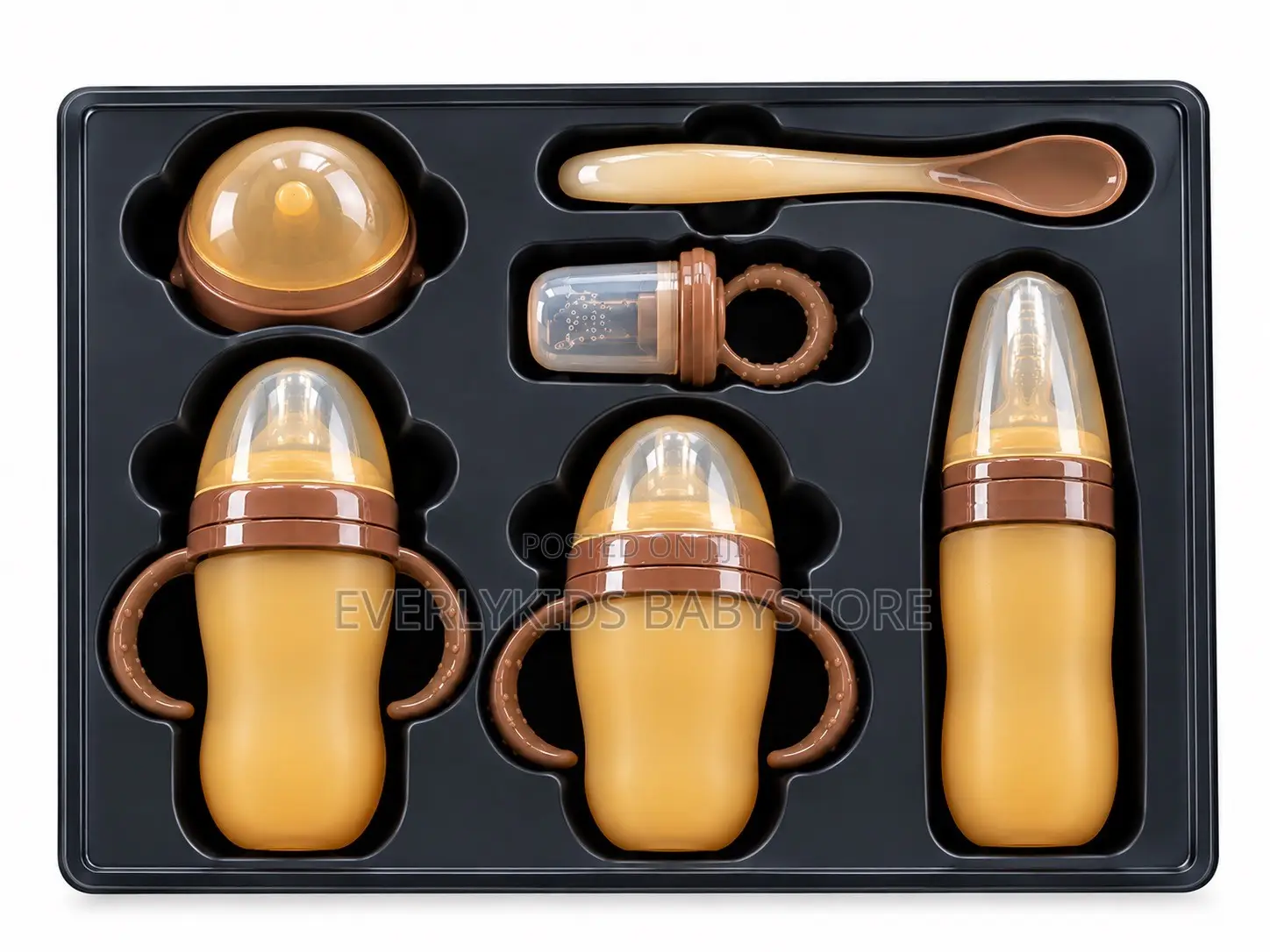6in-1 Brown Silicone Baby Feeding Bottle Set - BPA Free