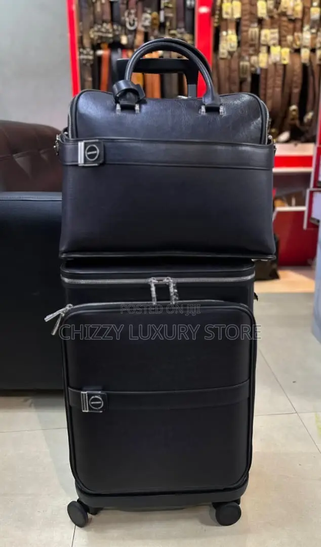 Mont Blanc Quality Luxury Men 100% Genuine Leather Travel Luggage