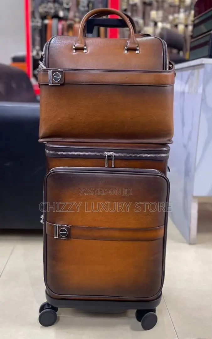 Mont Blanc Quality Luxury Men 100% Genuine Leather Travel Luggage