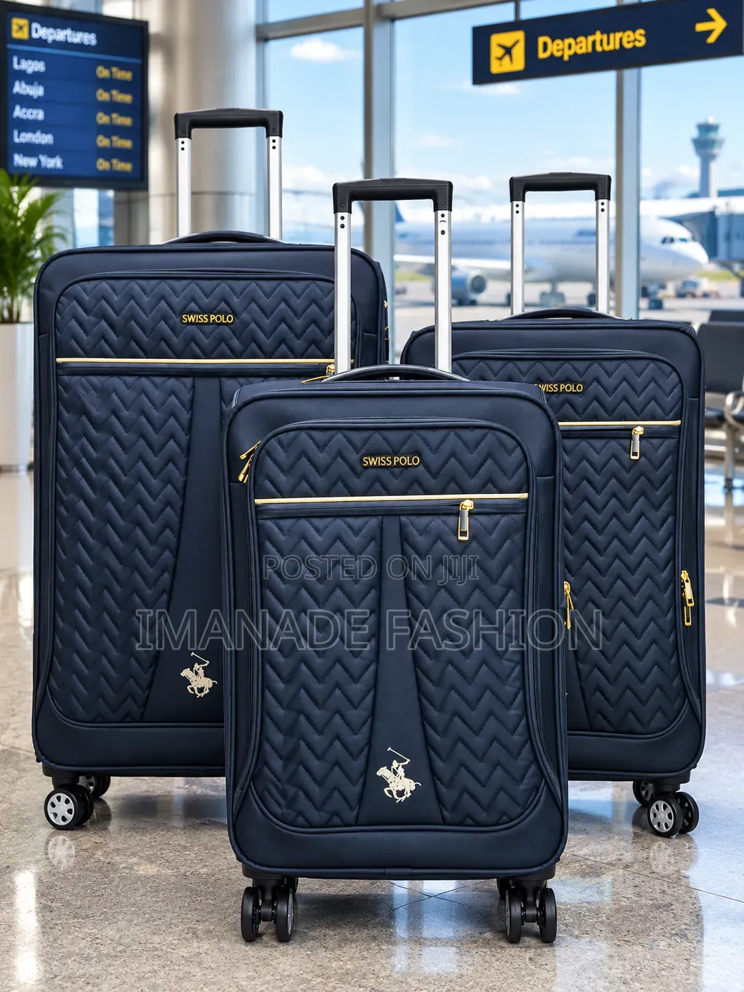 Swiss Polo 3-Piece Luggage Set – Black & Gold