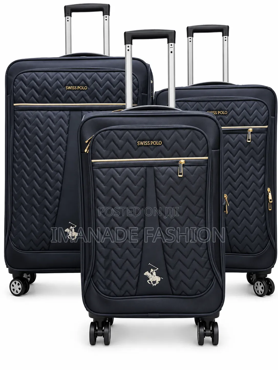 Swiss Polo 3-Piece Luggage Set – Black & Gold