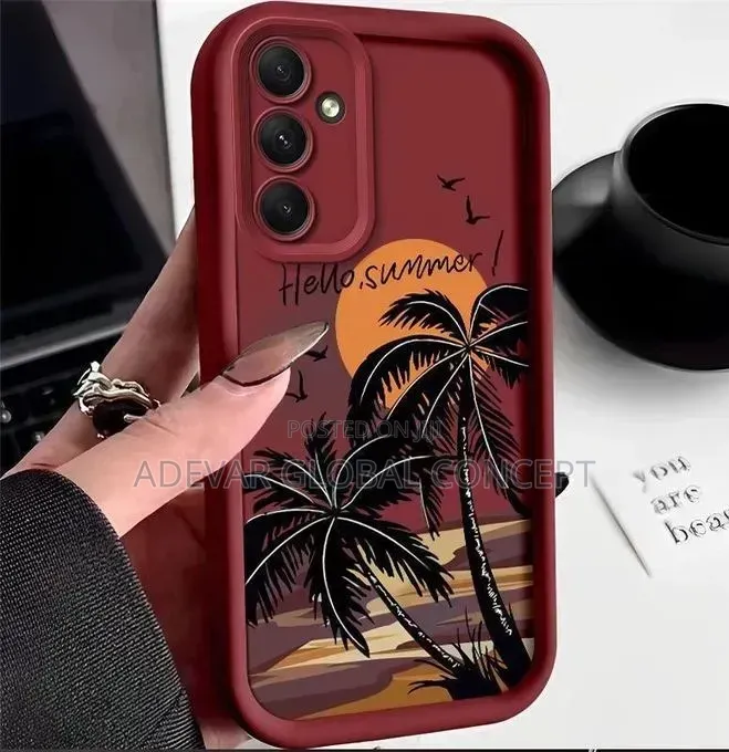 Samsung A34 5G Sunset Beach Coconut Trees Silicone Soft Cover Pouch