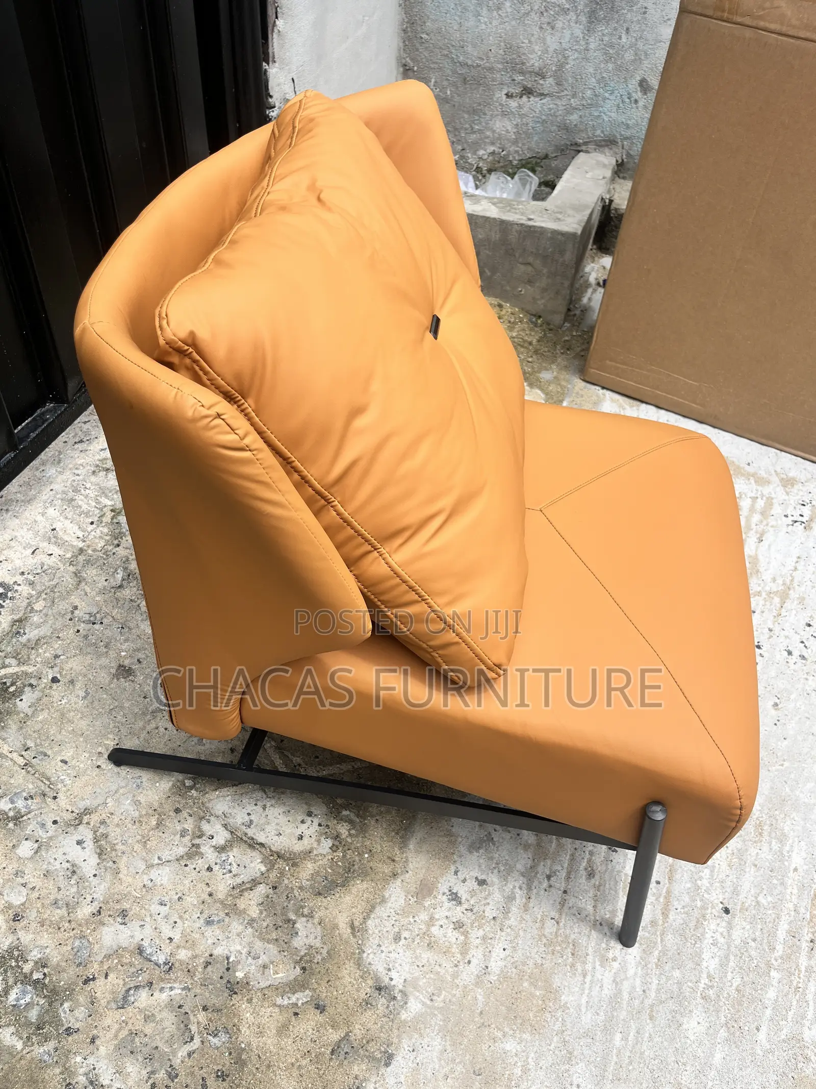 Luxury Italian Leather Accent Lounge Chair With Plump Pillow Back