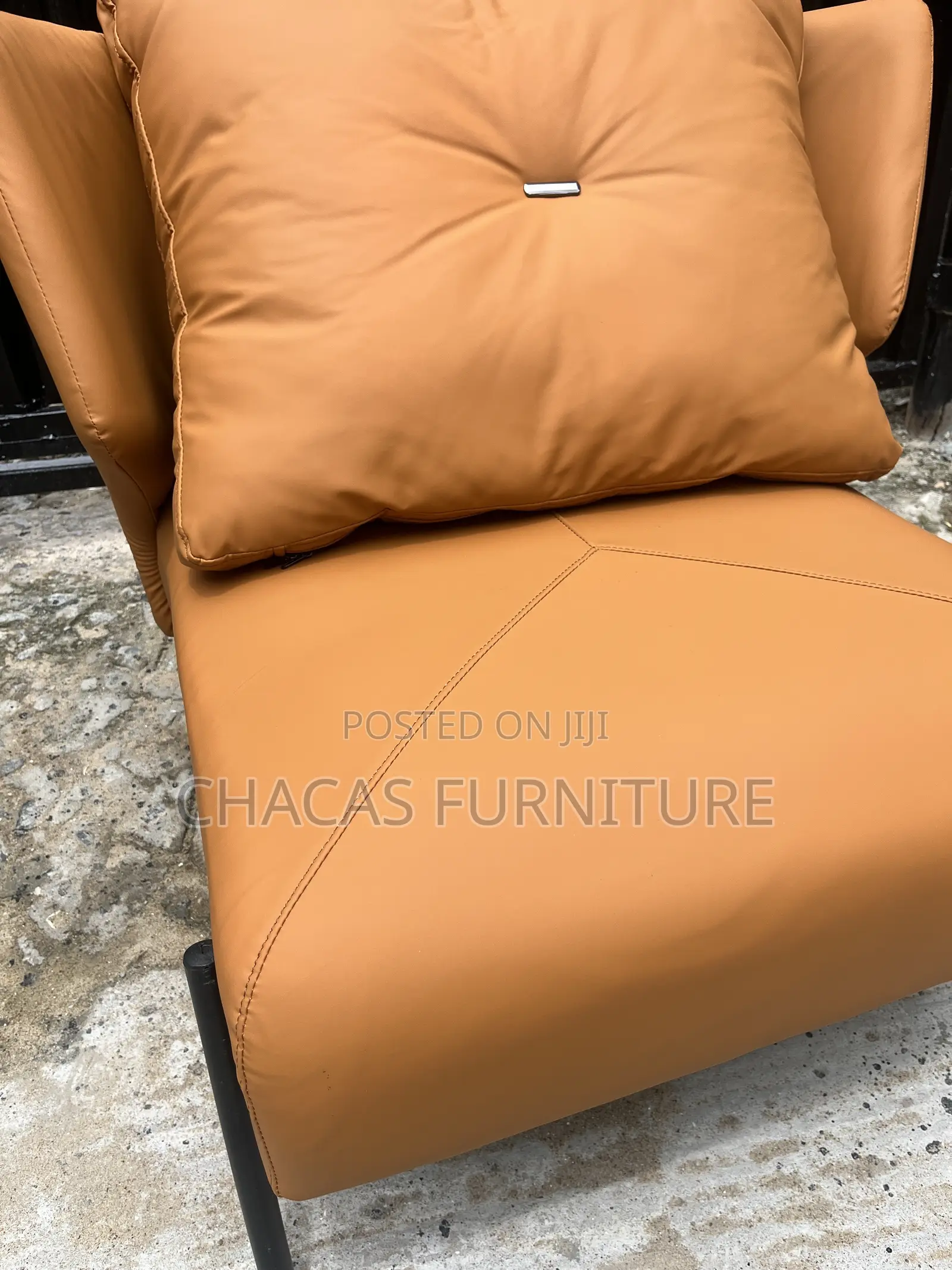 Luxury Italian Leather Accent Lounge Chair With Plump Pillow Back