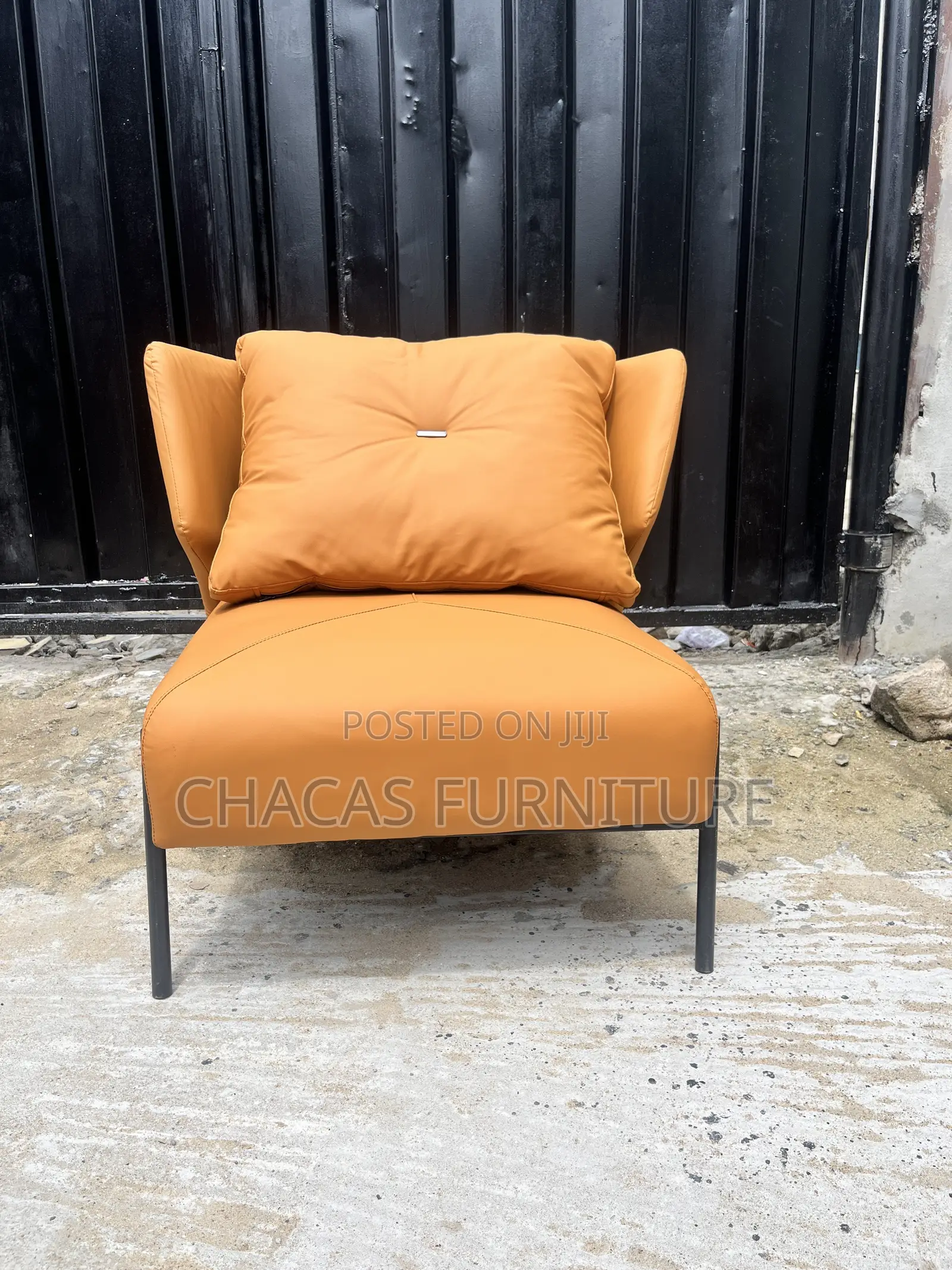 Luxury Italian Leather Accent Lounge Chair With Plump Pillow Back