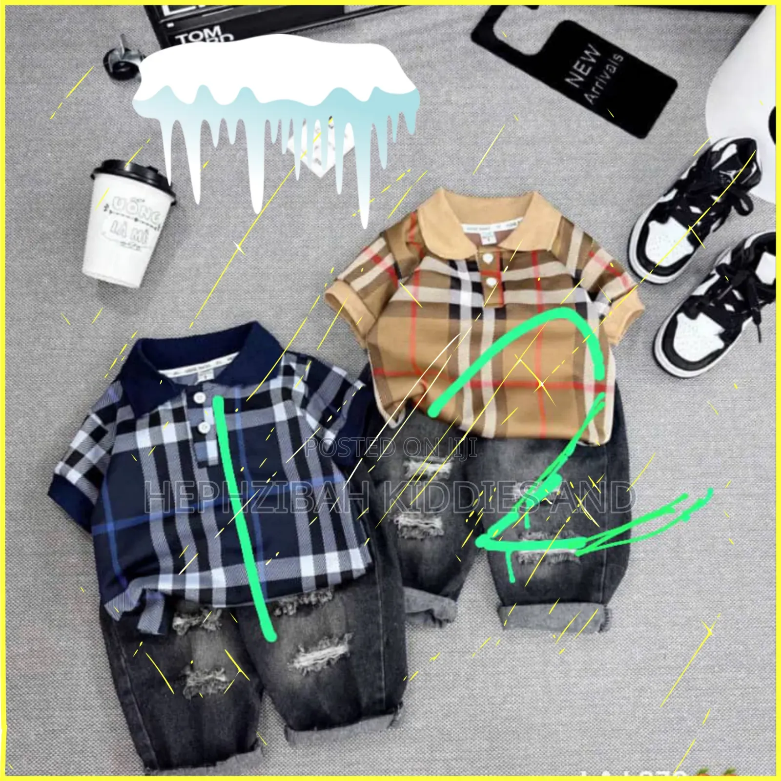 2pcs Collar Shirt and Denim Trouser Set