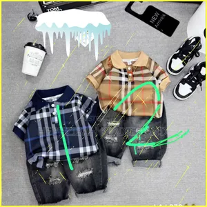 2pcs Collar Shirt and Denim Trouser Set