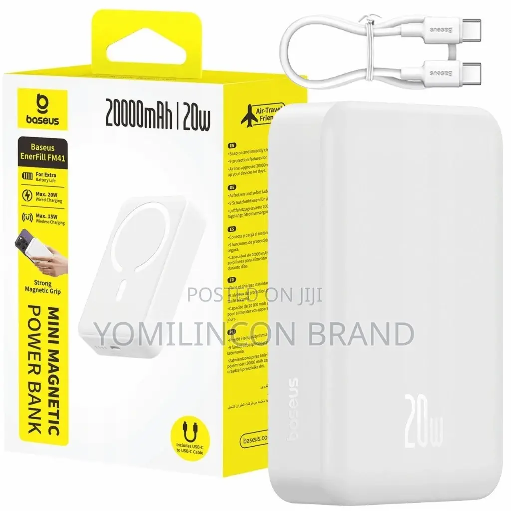 Baseus 20000mAh 20W EnerFill FM41 Mini Magnetic Power Bank, White
