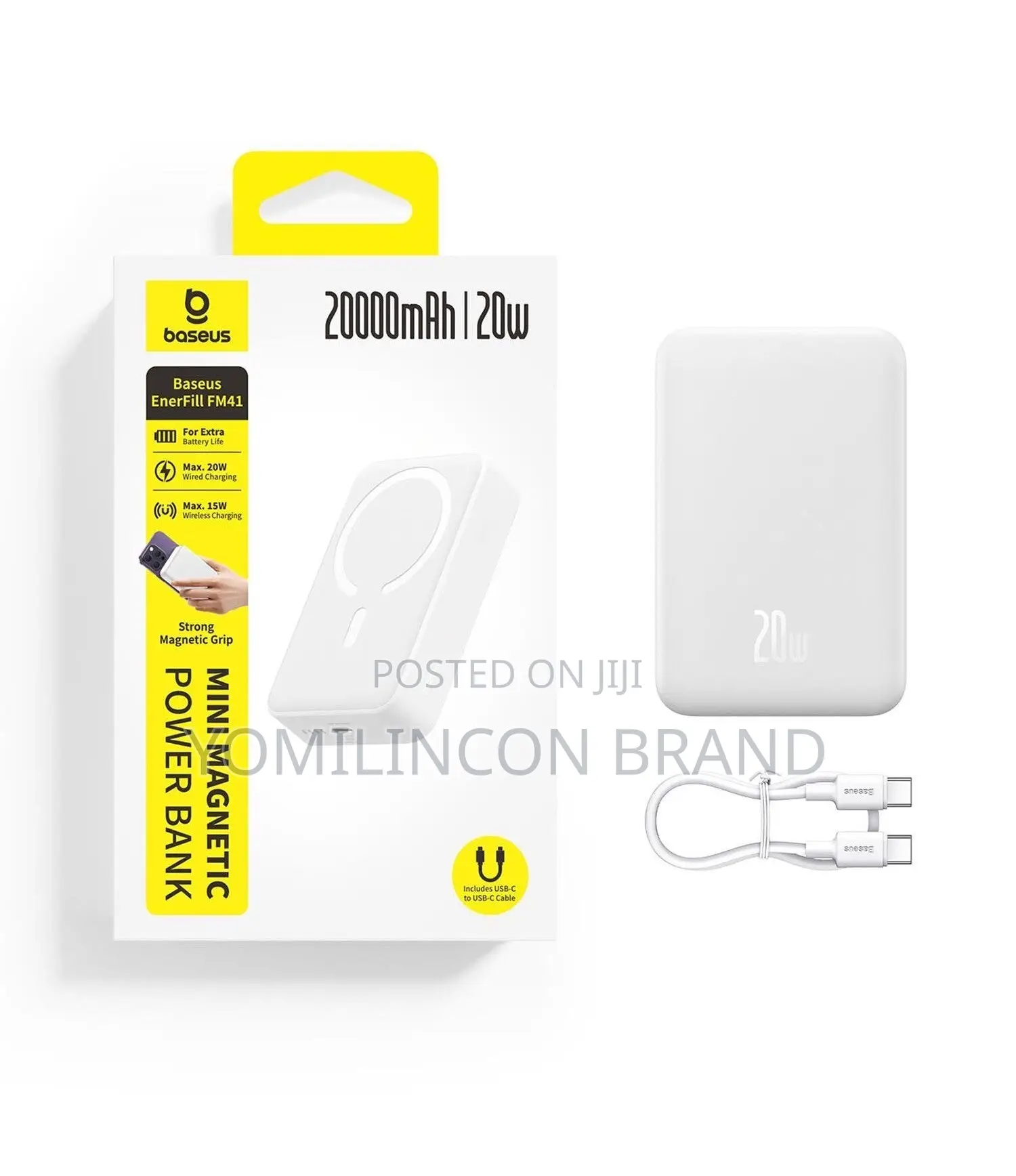 Baseus 20000mAh 20W EnerFill FM41 Mini Magnetic Power Bank, White
