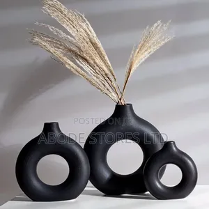 3 PC Set Black Plastic Donut Vase