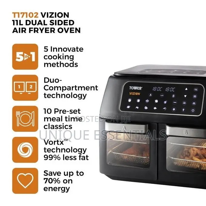 Tower Dual Compartment Digital Air Fryer Oven - 11l - 2400W