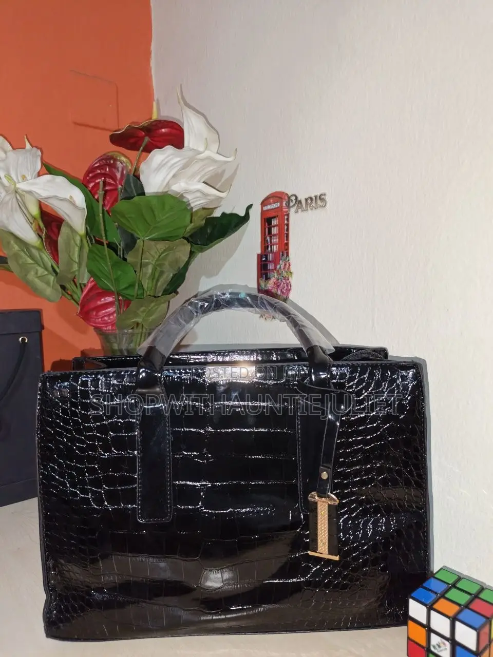 Noir Croc Handbag